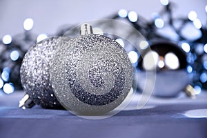 Shiny silver christmas balls still life stock images