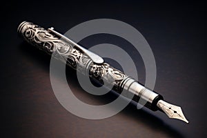 Shiny Silver fountain pen. Generate Ai