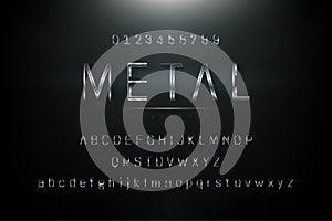 Shiny silver gray metalic theme alphabet font set