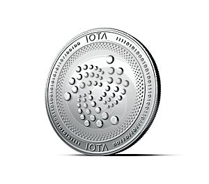 Shiny silver IOTA coin isolated on white background. 3D rendering photo