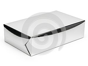 Shiny silver metal box isolated on white background