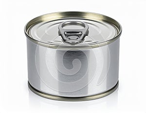 Shiny Silver Metal Can on White Background with Shadow