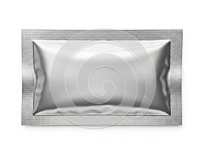 Shiny silver rectangular object on grid background isolated on white background