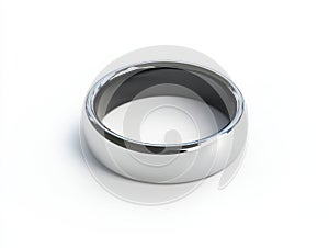 Shiny silver ring on white background highlighting minimalist elegance