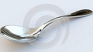 Shiny silver spoon lying on a white tablecloth