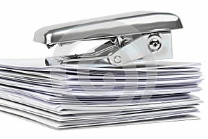 Shiny Silver Stapler Pressing Papers