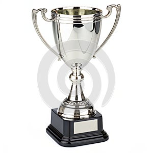 Shiny Silver Trophy Cup isolated on white background photo