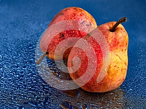 Shiny, Slice, Juice, Leaf, Vegan Food, Healthcare And Medicine, Pear, Studio Shot, Purple, Vibrant Color, Yellow, Juicy, Dew, Colo