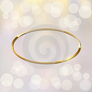 Shiny sparkling golden oval frame on blurred background vector illustration