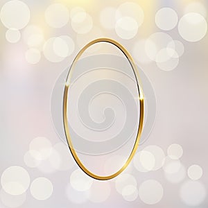 Shiny sparkling golden oval frame on blurred background vector illustration