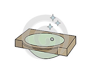 Shiny sparkling wash basin icon for bathroom with stars. Outline isolated vector illustration on white background. 