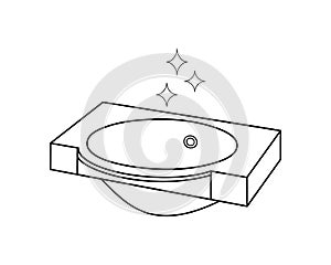 Shiny sparkling wash basin icon for bathroom with stars. Outline and transparent isolated vector illustration on white background.