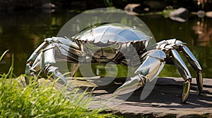 Shiny Stainless Steel Iron Crab, Robot Crab, Creation of the Future.