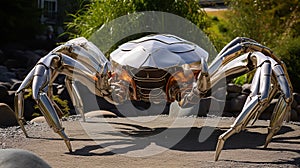 Shiny Stainless Steel Iron Crab, Robot Crab, Creation of the Future.