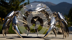 Shiny Stainless Steel Iron Crab, Robot Crab, Creation of the Future.