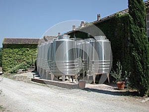 Shiny steel storage tanks