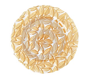 Shiny stylish gold plate on white background