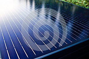 Shiny surface of new solar panels outdoors