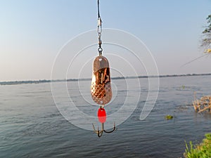 Shiny trihook angling fishing lure on zambezi river in zambia