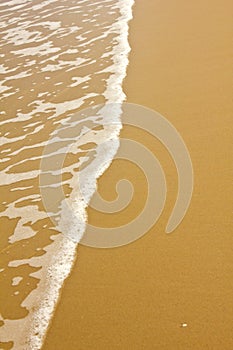 Shiny tropic sea wave on golden beach sand