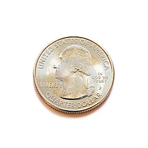 A shiny US quarter dollar coin