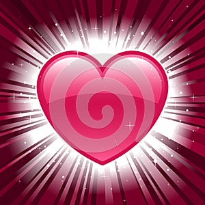 Shiny valentine heart on star burst background