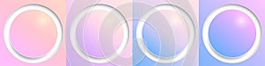 Shiny web buttons set, purple blue colors circle 3d icons illustration