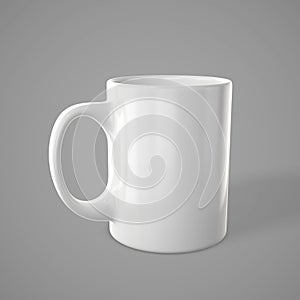 Shiny white mug. Empty tea cup for your design. 3d rendering