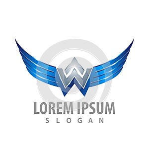 Shiny wing letter W concept design. Symbol graphic template element vector