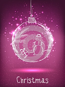 Shiny Xmas ball with snowman for Merry Christmas and Happy New Year celebration