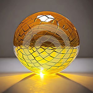 Shiny yellow glass ball, transparent crystal sphere. Generative Ai
