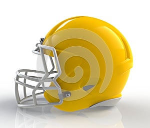 Shiny yellow wax american football helmet side view on a white background with detailed clipping path