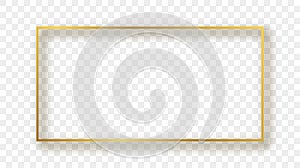 Gold glowing rectangular shape frame with shadow isolated on transparent background