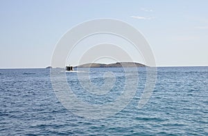 Ship on the Aegean Sea near Thassos island in Greece