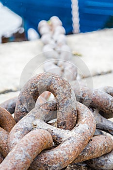 Ship anchor chain moored