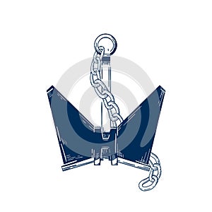 Ship anchor with chain vector illustration. Nautical vessel mooring device, Ship accessory, boat attribute isolated on