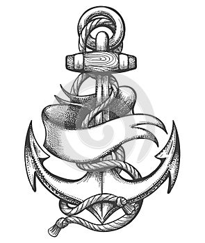 Ship Anchor and Ribbon Old School Tattoo