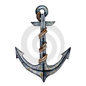 Ship anchor with rope.