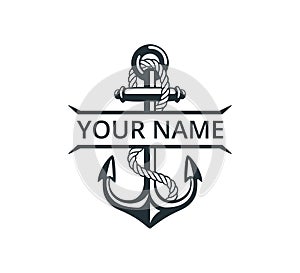 ship anchor split name with rope vector graphic design for logo and illustration