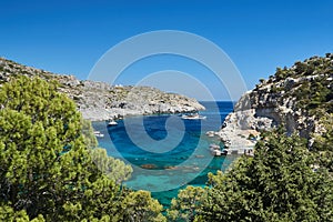 Ship in the Anthony Quinn Bay on the island of Rhodes