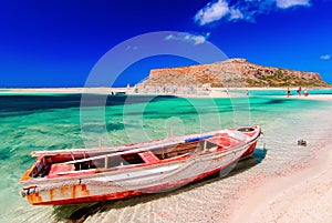 Ship in Balos beach, Crete photo