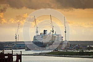 Ship being repaired in dry dock