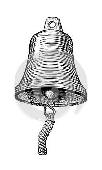 Ship bell with rope, ink hand drawn vintage illustration