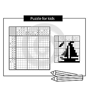 Ship. Black and white japanese crossword with answer. Nonogram