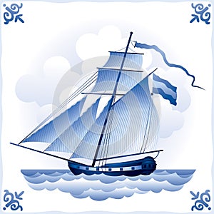 Ship on the Blue Dutch tile 5, cutter