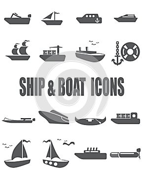 Ship and boat flat icon set