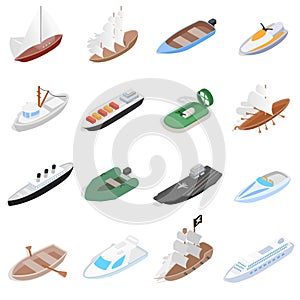 Ship and boat icons set, isometric 3d style