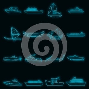 Ship and boat icons set vector neon