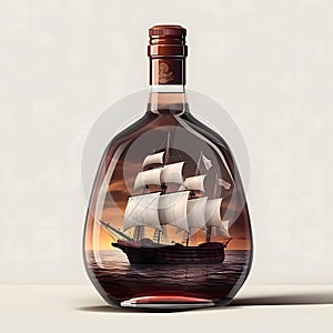 Ship Bottle and glass of red wine