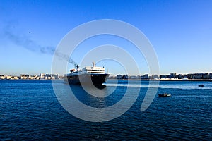 A ship bound from Tangiers, Morocco to Spain, to transport passengers. Travel wallpaper